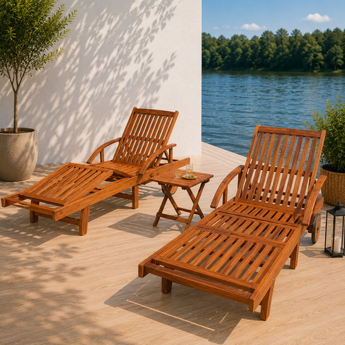 2er set sonnenliegen mit tisch - sonnenliegen,
